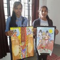 Students with paintings