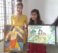 Students with paintings